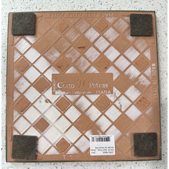 Vietri Old St Nick 8” Square Trivet Hand Painted Green Border Wood Pile Italy - Picture 9 of 9